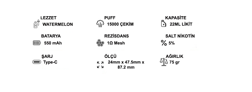 Pufftech Hyper 15000 Puff Bar %5 Nikotin Watermelon