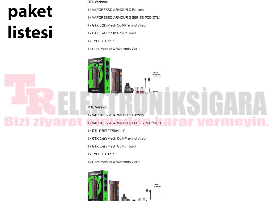 Vaporesso Armour G Pod Mod Kit Elektronik Sigara 3000mAh 